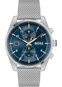 BOSS Herren Chronograph "SKYTRAVELLER", silber, Armbanduhren, Quarzuhr, Herrenuhr, Armbanduhr, Stoppfunktion, Edelstahlarmband