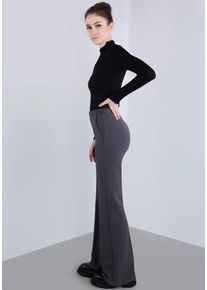 Imperial Damen Schlaghose, grau, feminin, Gr. L, unifarben, leicht glänzend, Web, Obermaterial: 95% Polyester, 5% Elasthan, Hosen, mit Satindetails