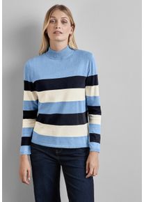 Street One Damen Strickpullover, blau, casual, Gr. 46, gestreift, Stoff, 75% Viskose, 25% Polyamid, Pullover, mit Stehkragen