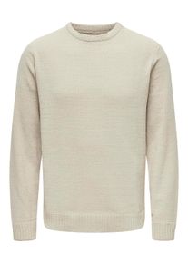 Only & Sons ONLY & SONS Herren Strickpullover "ONSETHAN LIFE REG 7 CREW KNIT", silber, Basic, Gr. XL, unifarben, Strick, Obermaterial: 100% Polyester, Pullover