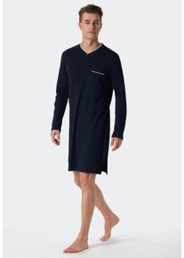 Schiesser Herren Nachthemd ""Fine Interlock"", Gr. 50, blau, Interlock, Obermaterial: 82% Polyamid, 18% Elasthan, unifarben mit Farbeinsatz, casual,