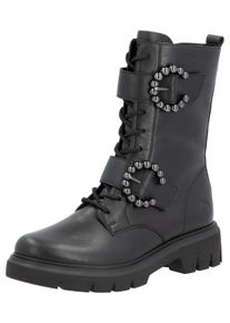 Remonte Damen Schnürstiefelette, Gr. 40, schwarz, Leder, Lederimitat, unifarben, modisch, Schuhe, Blockabsatz, Herbstmode, Schnürboots mit