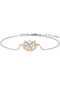 JULIE JULSEN Damen Armband "925 Silber rhodiniert teils vergoldet Lotusblüte Zirkonia", 19cm, Silber 925 (Sterlingsilber), bunt, Silber 925