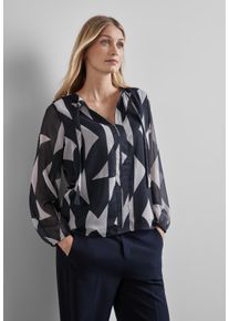 Street One Damen Langarmbluse, blau, casual, Gr. 36, bedruckt, Stoff, 100% Polyester, Blusen, mit Rundhalsausschnitt