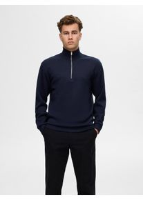 Selected Homme Herren Sweatshirt "SLHEMANUEL SOFT ZIP HIGH NECK SWEAT NOOS", blau, modisch, Gr. L, unifarben, Sweatware, Obermaterial: 77% Viskose,