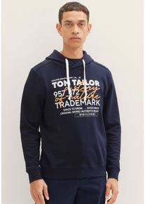 Tom Tailor Herren Kapuzensweatshirt, blau, casual, Gr. XL, Sweatware, Obermaterial: 100% Baumwolle, Sweatshirts, mit lässigem Frontprint + Stickerei