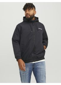 Jack & Jones PlusSize Herren Bomberjacke "JJERUSH HOOD BOMBER NOOS PLS", schwarz, modisch, Gr. 4XL, JACK & JONES PLUSSIZE, colorblocking, Web, Obermaterial: 100%