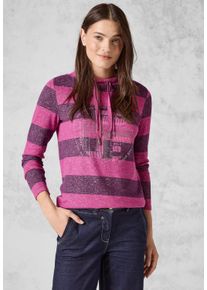 Cecil Damen Langarmshirt, pink, casual, Gr. XXL, gestreift, Stoff, 67% Viskose, 28% Polyester, 5% Elasthan, Shirts, mit Tunnelzugband am Kragen