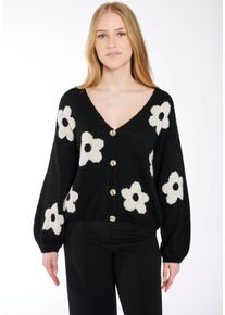 Haily's HAILY’S Damen Strickjacke "LS A CD Fl44ower", schwarz, feminin, Gr. S, geblümt, Strick, Obermaterial: 80% Polyacryl, 20% Polyamid, Strickjacken