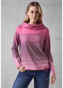 Cecil Damen Langarmshirt, pink, casual, Gr. M, gestreift, Stoff, 67% Viskose, 28% Polyester, 5% Elasthan, Shirts, mit großem Kragen