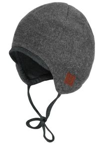 MaxiMo Baby Fleecemütze, grau, casual, Gr. 43, Wolle, Mützen, aus Wollfleece mit Bindeband und Jerseyfutter