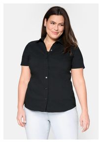 sheego Damen Hemdbluse "Große Größen", schwarz, klassisch, Gr. 46, unifarben, Obermaterial: 70% Baumwolle, 27% Polyamid, 3% Elasthan, Blusen, mit