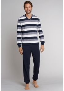 Schiesser Herren Pyjama ""Dark Sapphire"", Gr. 52, blau, Single Jersey, Obermaterial: 100% Baumwolle, unifarben, gestreift, casual, Homewear-Sets,