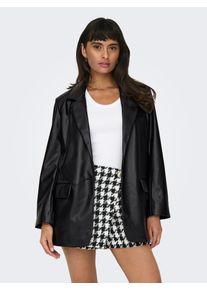 Only Damen Lederimitat-Blazer "ONLLANA L/S OVS FAUX LEA BLAZER TLR NOOS", schwarz, modisch, Gr. XS, unifarben, Obermaterial: 100% Polyester, Blazer