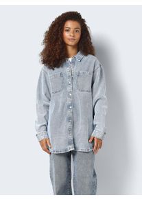Noisy may Damen Jeansbluse "NMALVA L/S DENIM SHACKET AZ352LB NOOS", blau, modisch, Gr. S, unifarben, Denim/Jeans, Obermaterial: 100% Baumwolle, Blusen