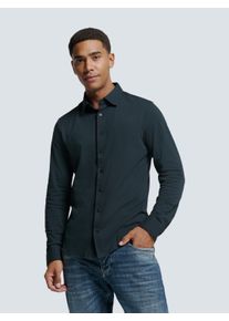 NO EXCESS Herren Langarmhemd "NO EXCESS Piqué-Hemd von Timeless Basics", blau, casual, Gr. XXXL, 97% Baumwolle, 3% Elasthan, Hemden