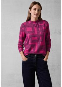 Cecil Damen Langarmshirt, pink, casual, Gr. XXL, bedruckt, Stoff, 67% Viskose, 28% Polyester, 5% Elasthan, Shirts, mit Stehkragen