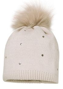 MaxiMo Baby Bommelmütze, beige, casual, Gr. 51, unifarben, Feinstrick, Materialmix, Mützen, mit Nieten für Mädchen