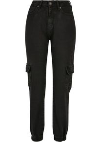 Urban Classics Damen Stoffhose "Urban Classics Damen Ladies Organic Stretch Denim Cargo Pants", schwarz, Gr. 27, unifarben, 50% Baumwolle (Bio), 48%