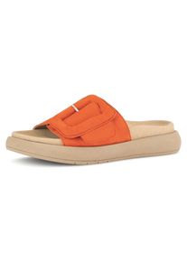 Gabor Damen Pantolette, Gr. 40, orange, Ziegenveloursleder, unifarben, sportlich, Schuhe, Plateau, Sommerschuh, Schlappen mit großer Zierschnalle