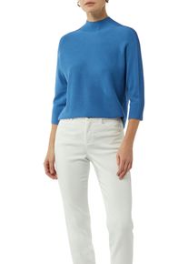 comma, COMMA Damen Strickpullover, blau, Gr. 44, unifarben, Strick, Obermaterial: 80% Viskose, 20% Polyamid, Pullover, mit 3/4 Arm und hohem Stehkragen