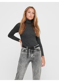 Only Damen Rollkragenpullover "ONLKAROL L/S ROLLNECK PULLOVER KNT NOOS", grau, modisch, Gr. M, unifarben, meliert, Strick, Rippstrick, Obermaterial: