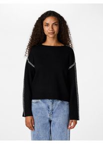 Y.A.S Damen Strickpullover "YASSTITCHA LS KNIT PULLOVER S. NOOS", schwarz, modisch, Gr. M, unifarben mit Farbeinsatz, Strick, Obermaterial: 50%