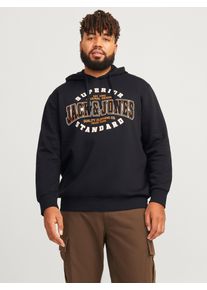 Jack & Jones PlusSize Herren Hoodie "JJELOGO SWEAT HOOD 2 COL 24/25 NOOS PLS", schwarz, modisch, Gr. 4XL, JACK & JONES PLUSSIZE, bedruckt, angeraute Sweatware,