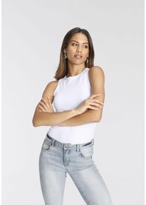 Tamaris Damen Tanktop, weiß, Basic, Gr. 34, unifarben, Rippware, Obermaterial: 95% Baumwolle, 5% Elasthan, Tops, aus Rippe