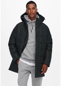 Only & Sons ONLY & SONS Herren Steppjacke "ONSCARL LIFE LONG QUILTED COAT NOOS OTW", schwarz, casual, Gr. M, unifarben, Web, Obermaterial: 100% Polyester, Jacken