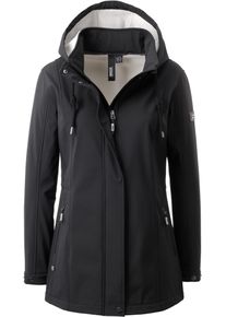 DEPROC Active Damen Softshelljacke "WILKIE PEAK WOMEN", schwarz, casual, Gr. 44, 96% Polyester; 4% Elastan, Jacken, mit abnehmbarer Kapuze