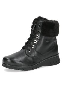 Caprice Damen Winterboots, Gr. 39, schwarz, Nappaleder, Textil, unifarben, sportlich, Schuhe, Keilabsatz, Schnürboots, Schnürstiefelette in Weite H