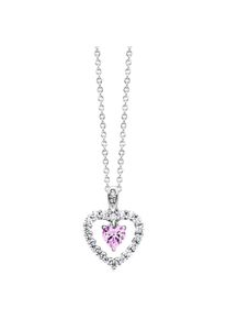 JULIE JULSEN Damen Kette mit Anhänger "925 Silber rhodiniert Herz Zirkonia weiß rosa", 43cm, Silber 925 (Sterlingsilber), L: 43cm B: 12.0mm, silber,