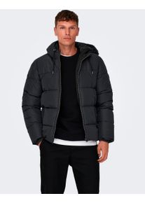 Only & Sons ONLY & SONS Herren Steppjacke "ONSMARLON LIFE HOOD PUFFER JACKET OTW VD", blau, modisch, Gr. L, unifarben, Web, Obermaterial: 100% Polyester, Jacken