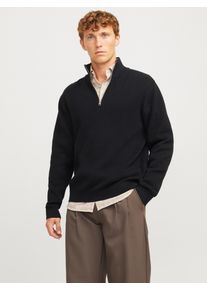 Jack & Jones JACK & JONES Herren Troyer "JPRBLAMILANO STITCH KNIT HALF ZIP SN", schwarz, modisch, Gr. S, unifarben, Strick, Obermaterial: 100% Baumwolle, Pullover