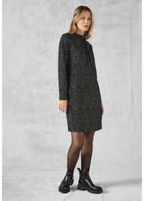Cecil Damen Midikleid, schwarz, casual, Gr. S, Jacquardmuster, Stoff, 67% Polyester, 29% Viskose, 4% Elasthan, Kleider, mit Stehkragen