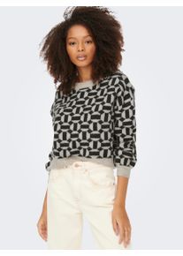 Only Damen Rundhalspullover "ONLGEO LIFE L/S PULLOVER KNT", beige, casual, Gr. L, gemustert, Strick, Obermaterial: 78% Polyester, 19% Polyacryl, 3%