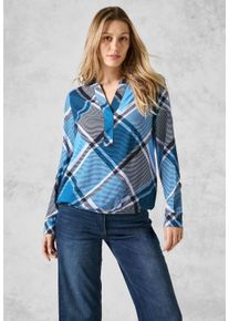 Cecil Damen Langarmbluse, blau, casual, Gr. XXL, kariert, Stoff, 100% Viskose, Blusen, mit Elastiksaum