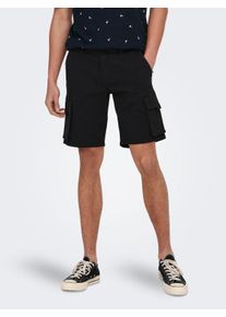 Only & Sons ONLY & SONS Herren Cargoshorts "ONSNEXT CARGO 4564 SHORTS", schwarz, Basic, Gr. S, unifarben, Obermaterial: 98% Baumwolle, 2% Elasthan, Hosen