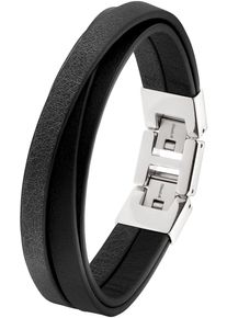 s.Oliver Herren Armband "2037989", Edelstahl-Leder, grau, Edelstahl, Leder, Armbänder