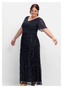 sheego Damen Abendkleid "Große Größen", blau, elegant, Gr. 52, unifarben, Obermaterial: 100% Polyester;Futter: 100% Polyester;Spitze: 100% Polyester,