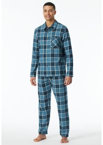 Schiesser Herren Schlafanzug "Selected Premium Warming", Gr. 48, blau, Flanell, Obermaterial: 100% Baumwolle, kariert, casual, Homewear-Sets, mit