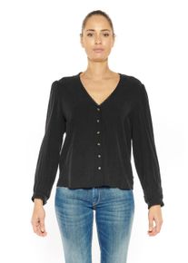 Herren Strickjacke "GANDA", schwarz, Gr. M, Le Temps Des Cerises, unifarben, 60% Lyocell, 40% Viskose, Strickjacken, mit dezentem Spitzenbesatz