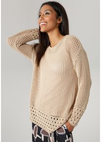 Damen Strickpullover, beige, modisch, Gr. 36, Aniston SELECTED, unifarben, Ajourstrickmuster, Strick, Obermaterial: 50% Baumwolle, 50% Polyacryl,