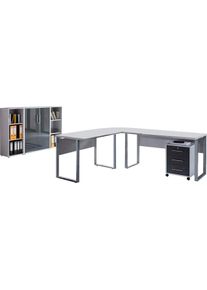 Büromöbel-Set BMG MÖBEL, grau, Metall, Holzwerkstoff, Arbeitsmöbel-Sets, "Tabor Office 2"