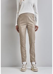 Street One Damen Lederimitathose, beige, casual, Gr. 40, unifarben, Stoff, 94% Polyester, 6% Elasthan, Hosen, in Fake-Leder-Optik