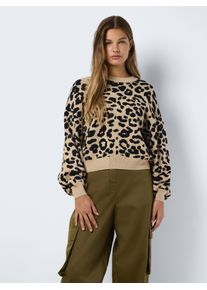 Noisy may Damen Strickpullover "NMCHARLOTT L/S O-NECK KNIT FWD NOOS", braun, casual, Gr. XS, gemustert, Strick, Obermaterial: 52% Viskose, 28%