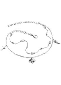 JULIE JULSEN Damen Fußkette "Edelstahl silberfarben Infinity Kreuz Flügel", 27cm, Edelstahl, silber, Edelstahl, Fußkettchen