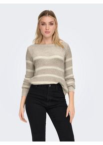 Only Damen Strickpullover "ONLGEENA XO L/S PULLOVER KNT NOOS", beige, modisch, Gr. L, gestreift, Strick, Obermaterial: 65% Polyacryl, 35% Polyamid,