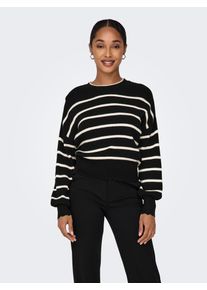 Only Damen Rundhalspullover "ONLIBI LS O-NECK NOOS KNT", schwarz-weiß, modisch, Gr. XS, gestreift, Strick, Obermaterial: 50% Viskose, 27% Nylon, 23%